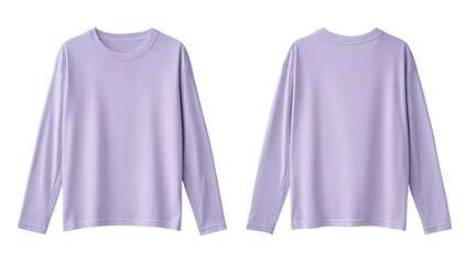Two lavender long-sleeve t-shirts, front and back views
