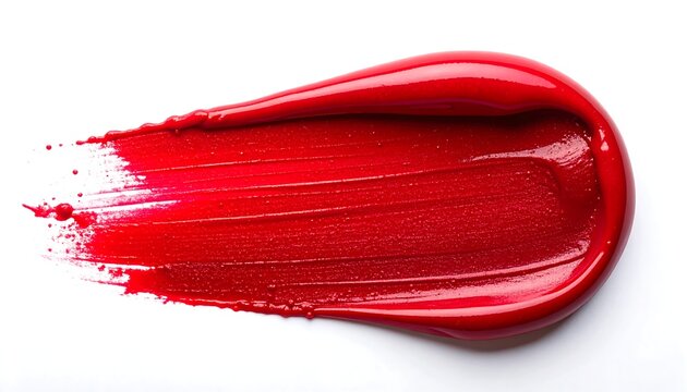 A vibrant, shiny, red smear on a bright white background. A thick texture is visible