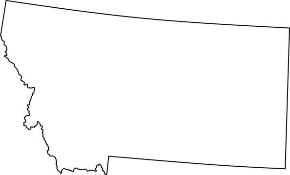 Simple vector outline map of Montana state boundary, presented as a blank template political silhouette of the Northern Rocky Mountain US state.