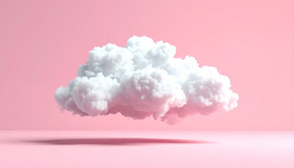 Dreamy Cloudscape: A solitary, fluffy cloud floats gracefully against a soft, pink backdrop, casting a subtle shadow below, a serene vision.