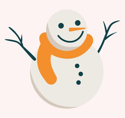 Cute Snowman with Orange Scarf Winter Holiday Vector