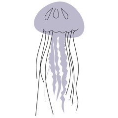 Jellyfish illustration with wavy tentacles on black background