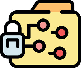 Data protection and secure folder sharing concept with connected nodes and locked folder, ensuring privacy and security