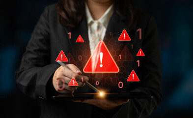 Concept of a critical security warning and system error. This alert signifies a significant...
