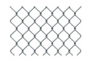 Metal chain link fence forming a barrier, offering security and protection. Wire mesh grid pattern with transparent background