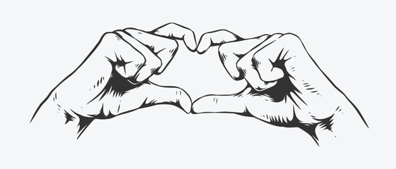 Hand drawn of hands forming heart shape Vintage engraving style. Vector illustration.
