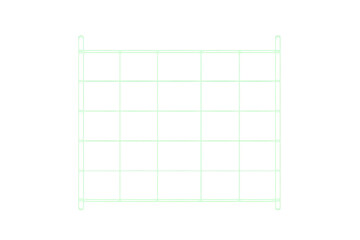 Wireframe grid rack structure with transparent background, abstract minimal green lines forming a square pattern