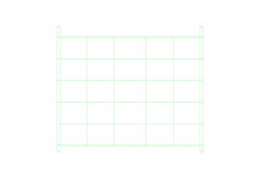 Wireframe grid rack structure with transparent background, abstract minimal green lines forming a square pattern