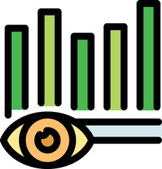 Eye analyzing growing bar chart, symbolizing market analysis, data visualization, and business monitoring