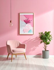 Pink Room Serenity - Mental Health Poster and Plant.