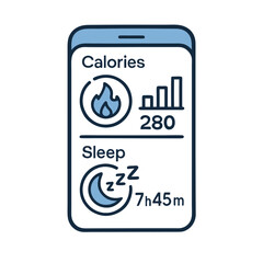 Naklejka premium Innovative health tech tracking app interface for calories and sleep monitoring, visualizing personal wellness data on a smartphone