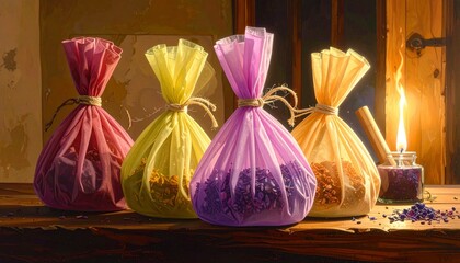 Aromatic Herb Sachets - Lavender, Chamomile, and More for Relaxation.