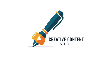 Creative Content Studio Logo with Pen and Play Button.