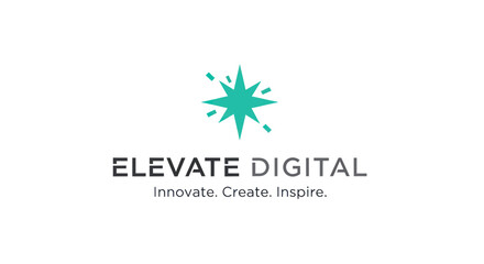 Elevate Digital logo with tagline Innovate Create Inspire and a teal starburst graphic.