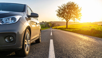 Fototapeta premium Black car on asphalt road