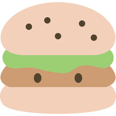 Cute kawaii food and drink icons in pastel colors, including donut, cupcake, coffee, burger, ice cream, pizza, milk, and noodle bowl, perfect for kids menu design and sweet cartoon illustration