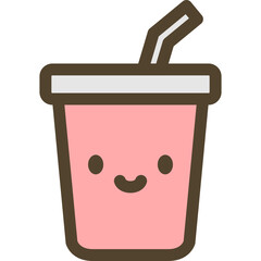 Cute kawaii food and drink icons in pastel colors, including donut, cupcake, coffee, burger, ice cream, pizza, milk, and noodle bowl, perfect for kids menu design and sweet cartoon illustration