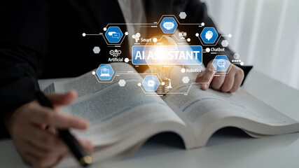 A business professional explores advanced technology trends, emphasizing artificial intelligence...