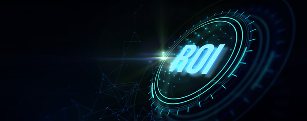 ROI Return on investment financial growth concept. Business, Technology, Internet and network concept. 3d illustration