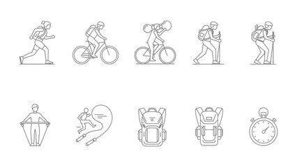 Fototapeta premium Outdoor Activities Icons: A collection of diverse outline icons depicting a range of outdoor activities, offering visual cues for exercise, adventure and outdoor recreation.