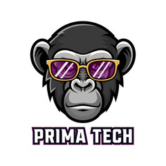 Cartoon illustration of a cool monkey head wearing sunglasses, with the text 