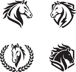 set of black and white horse vector illustrations and tribal silhouettes