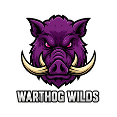 A stylized illustration of a fierce purple warthog head with prominent tusks and a determined expression.