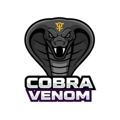 A fierce black cobra mascot with a flared hood and a gold symbol, designed as a logo for a team named 'Cobra Venom'.