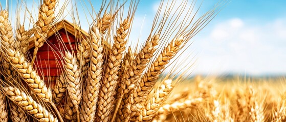 Harvesting golden wheat countryside barn nature photography sunny fields close-up agricultural beauty