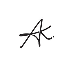 A K AK initial handwriting logo template vector.  signature logo concept monoline art