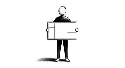 Abstract Figure Holding Multi-Panel Layout Plan, Illustrating Design, Organization, and Content Structure.
