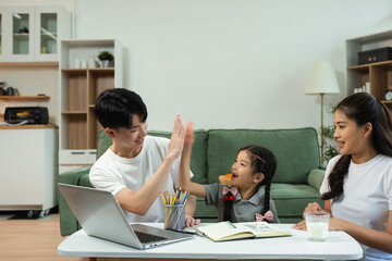 Family Asian spending happy time together.