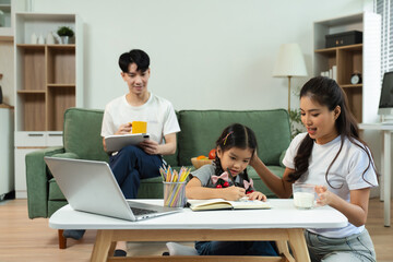 Family Asian spending happy time together.