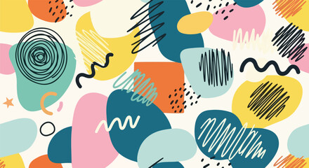 Cute seamless pattern with geometric shapes. Hand drawn vector illustration modern style