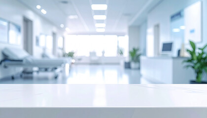 Fototapeta premium Abstract blur hospital interior corridor background with defocused effect 