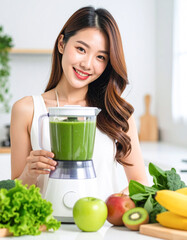スムージーを作る若い女性