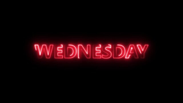 Glowing neon shine Wednesday text animation isolated on black background