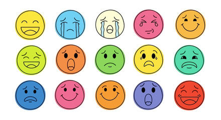 Fototapeta premium Colorful Emoji Faces Set Showing Various Emotions