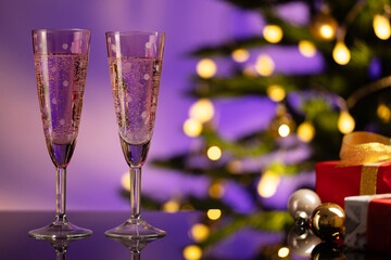Champagne Glasses And Gifts Christmas Table