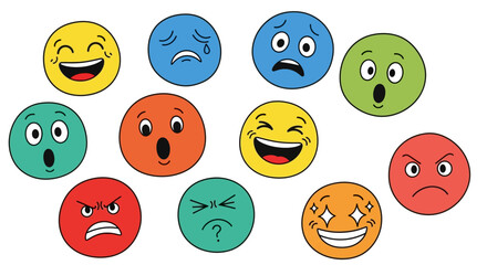 Colorful Emoji Faces Set Showing Various Emotions