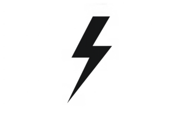 Lightning bolt fast energy power icon: black vector symbol representing electricity, speed, and warning on transparent background