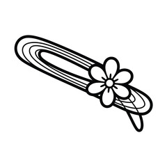 Simple line drawing of a barrette with a flower accent