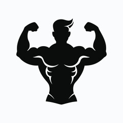 Black silhouette of a bodybuilder flexing a bicep muscle