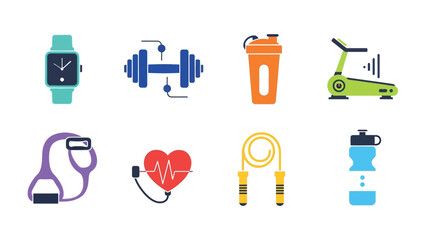 Fitness Elements and Equipment: A collection of fitness elements and equipment showcasing a diverse array of exercise gear designed for optimal health and wellness.