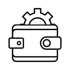 Wallet icon with gear symbol for finance and settings