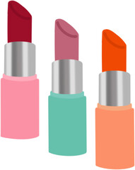 Lipstick Color Collection Illustration – Rose, Orange, and Red Wine Shades with Swatch and Lip Line Art