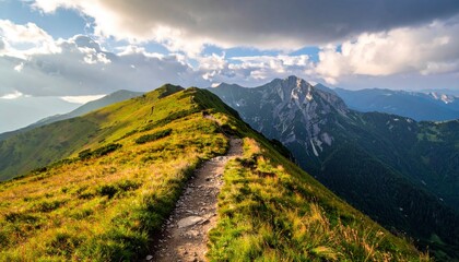 Hiking Trail on a Mountain Ridge with Scenic Views.