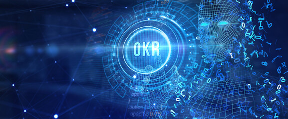 Obraz premium OKR Objectives key results. Business, Technology, Internet and network concept. 3d illustration