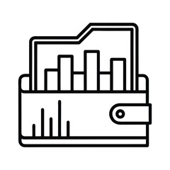 Black outline wallet with financial bar chart and red accent