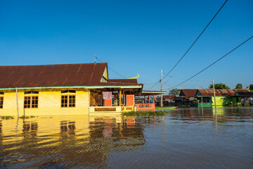 Obraz premium Traditional Bugis floating houses on Lake Tempe, Sulawesi, Indonesia